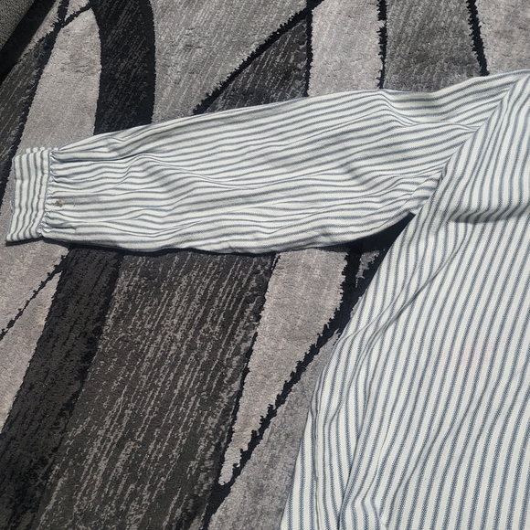 J. Peterman Vintage Navy and White Striped Button Down Poets XL,  Collarless Bnd - Picture 3 of 7